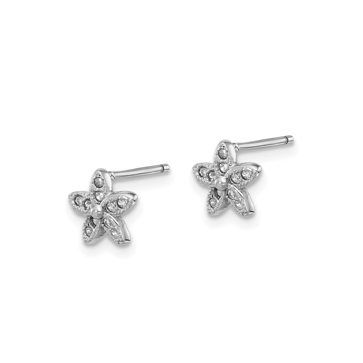 Sterling Silver Flower Stud Earrings with Cubic Zirconia, Five Petal Floral Design