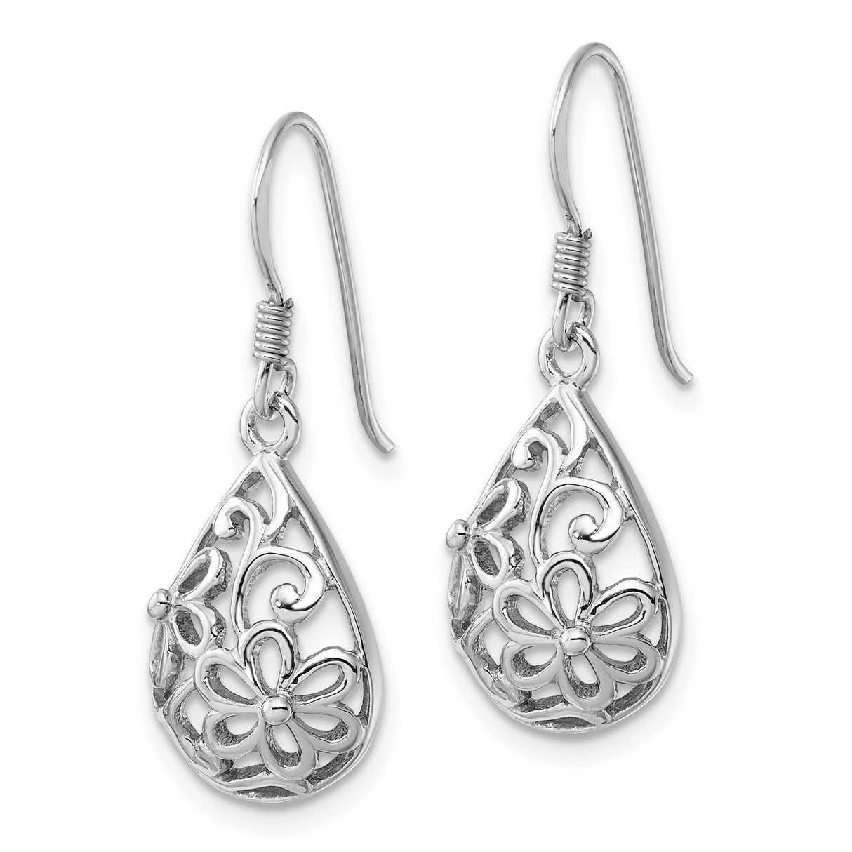 Sterling Silver Teardrop Dangle Earrings with Floral Scroll Filigree Design for Women