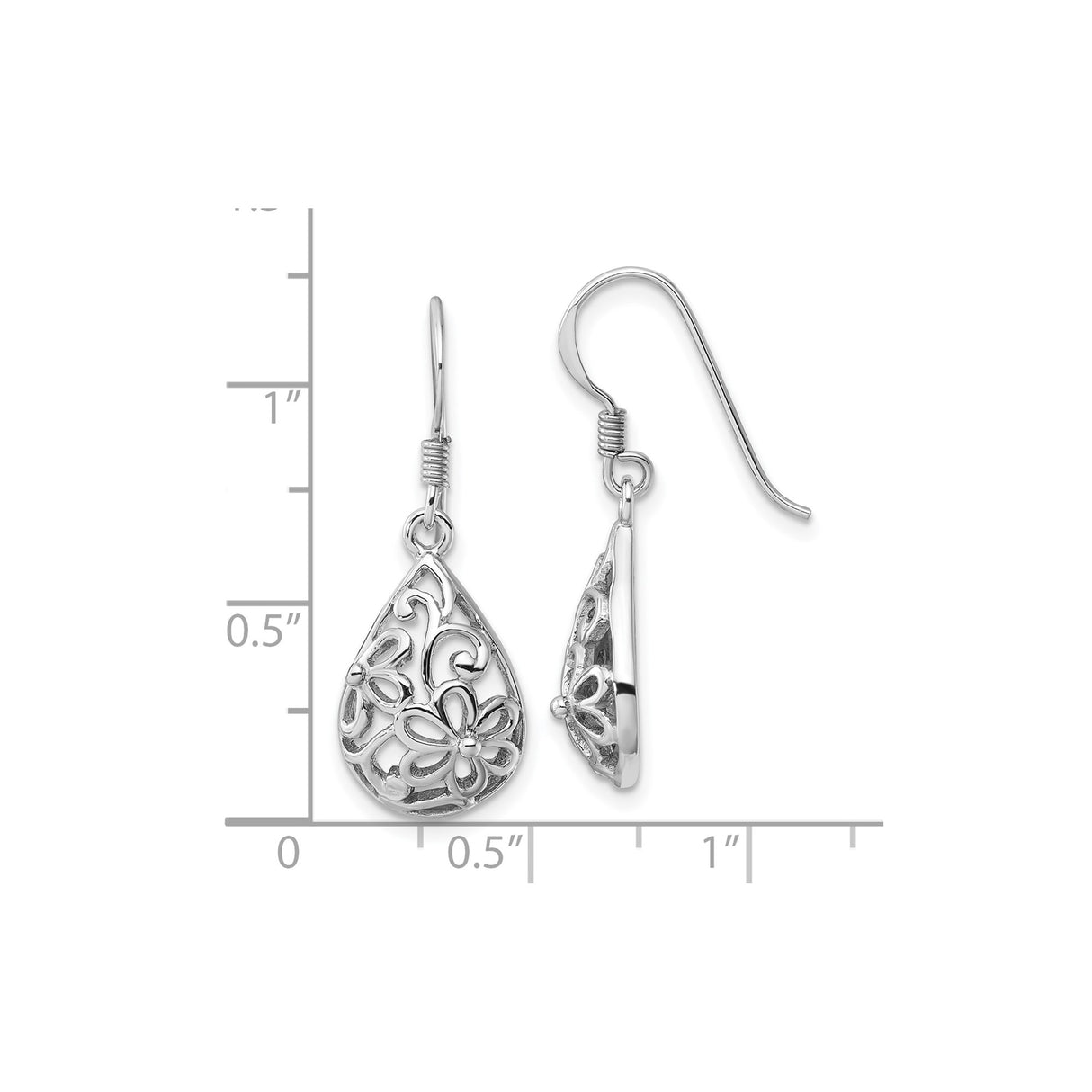 Sterling Silver Teardrop Dangle Earrings with Floral Scroll Filigree Design for Women