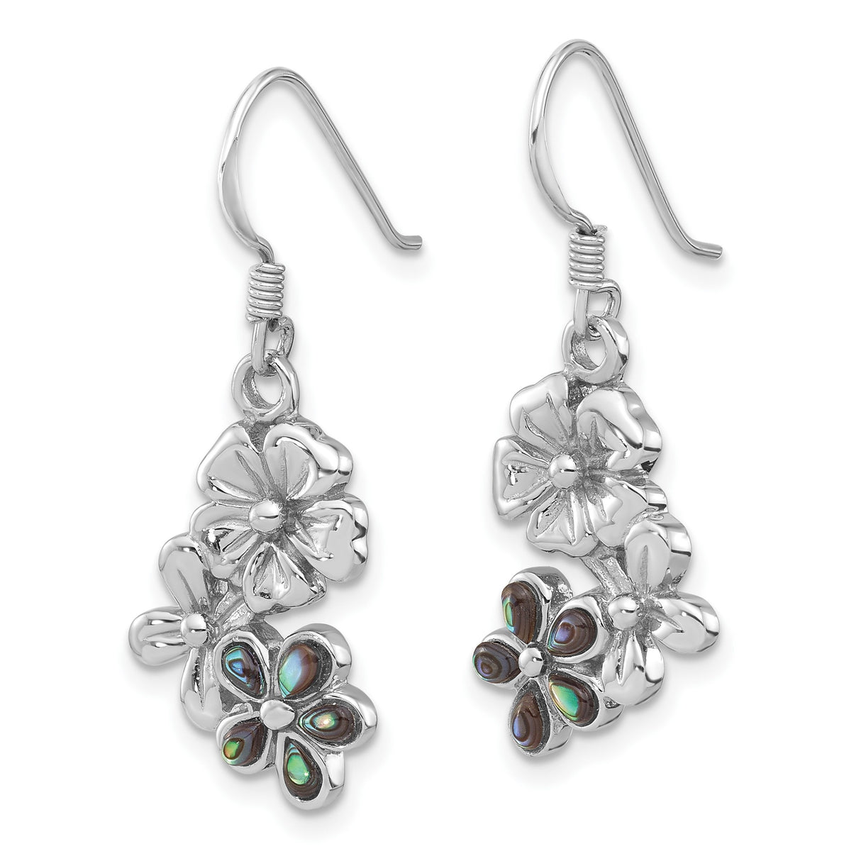 Sterling Silver Dangle Earrings with Abalone Shell, Triple Flower Boho Floral Design for Women