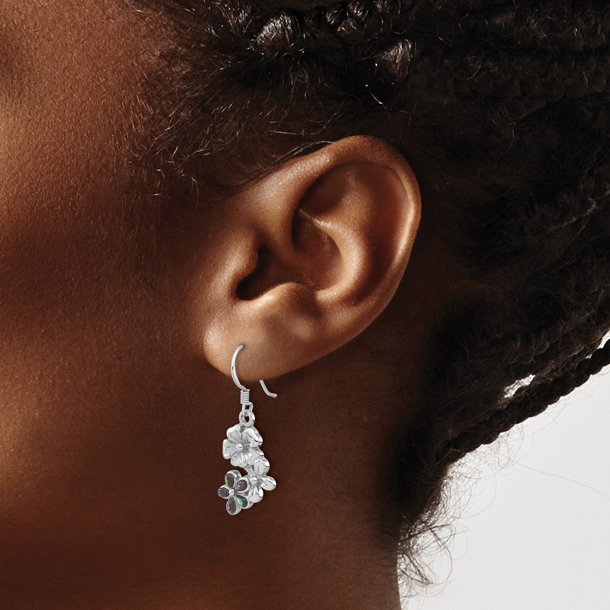 Sterling Silver Dangle Earrings with Abalone Shell, Triple Flower Boho Floral Design for Women