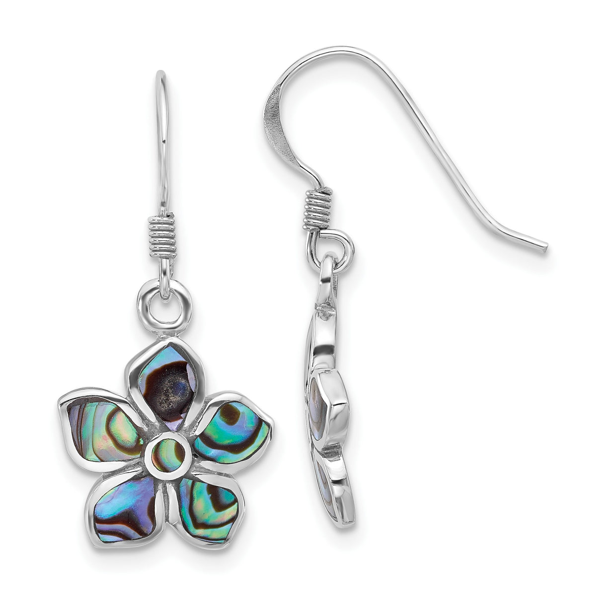 Sterling Silver Dangle Earrings with Abalone Shell, Floral Drop Boho Style for Women