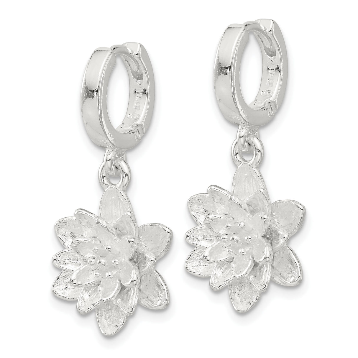 Sterling Silver Lotus Flower Hoop Earrings with Layered Floral Design, Boho Dangle Style