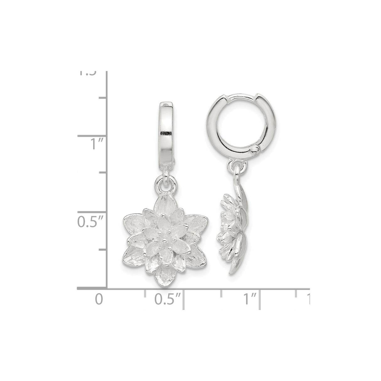 Sterling Silver Lotus Flower Hoop Earrings with Layered Floral Design, Boho Dangle Style
