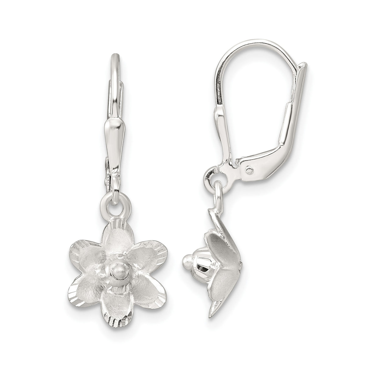 Sterling Silver Floral Leverback Dangle Earrings with Bloom Design for Women