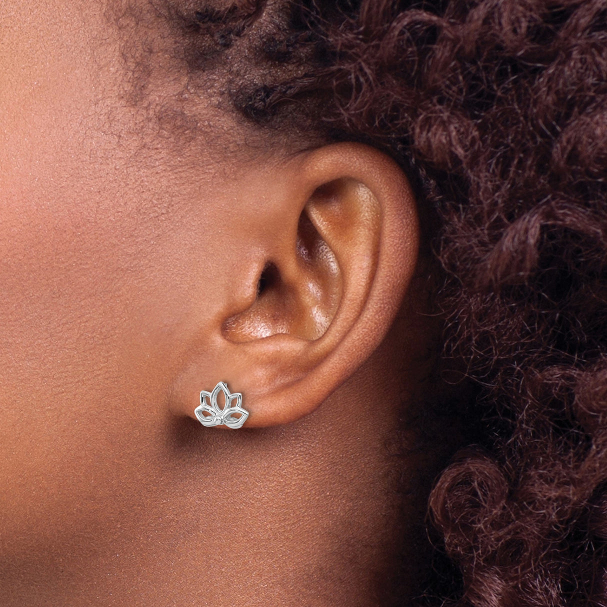 Sterling Silver Lotus Flower Stud Earrings with Openwork Zen Design for Women