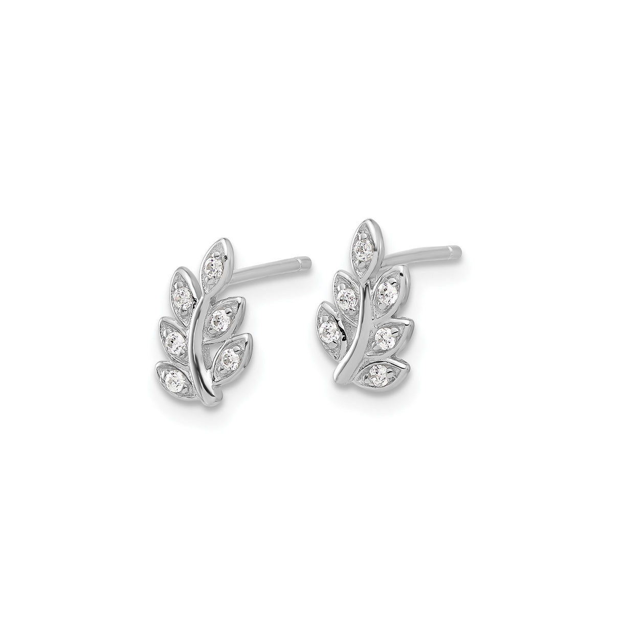 Sterling Silver Leaf Stud Earrings with Marquise Cubic Zirconia, Nature-Inspired Branch Design