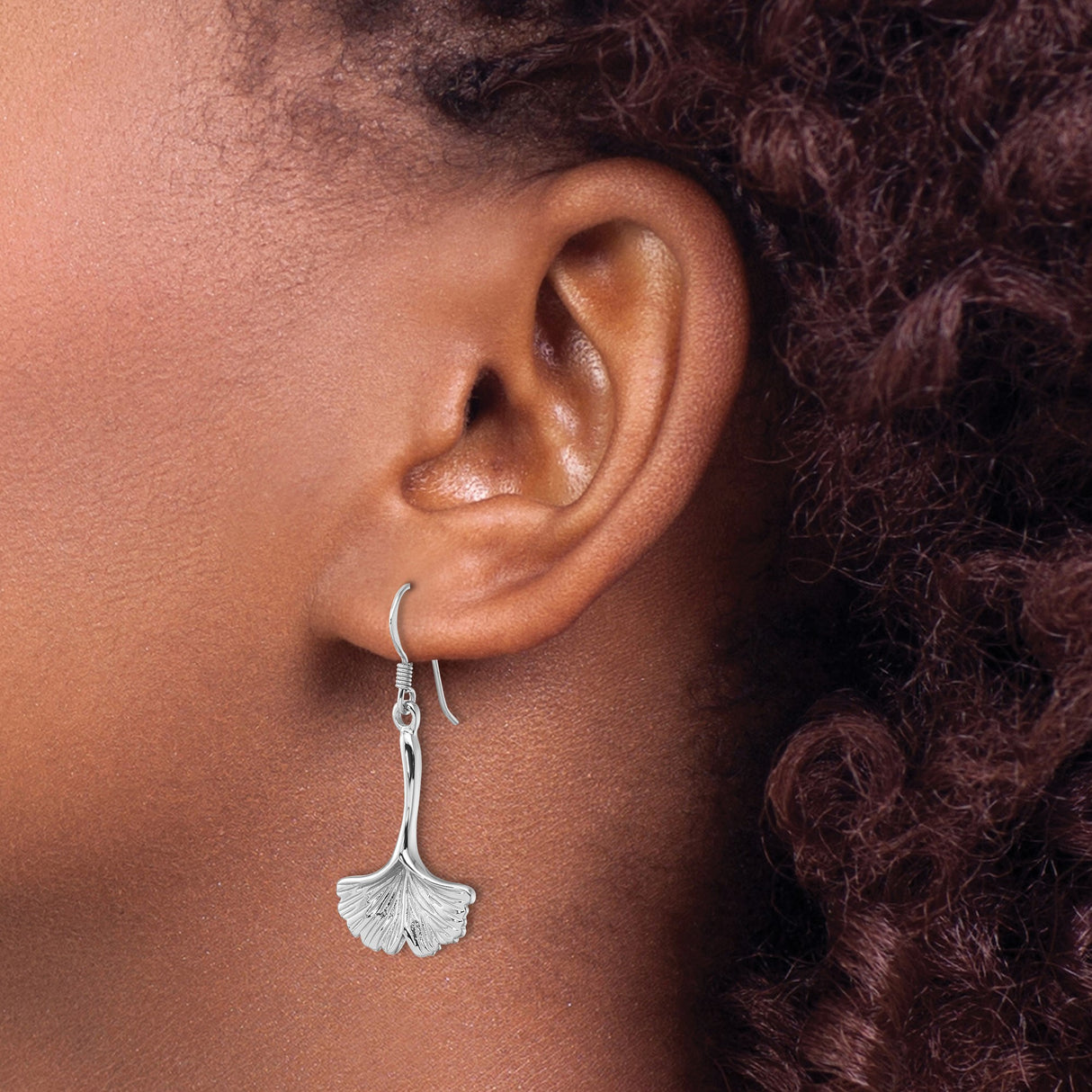 Sterling Silver Dangle Earrings with Ginkgo Leaf Botanical Design, Nature-Inspired Jewelry