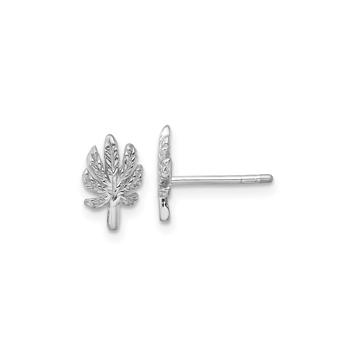 Sterling Silver Cannabis Leaf Stud Earrings, Textured Botanical Design, Unisex Alternative Jewelry