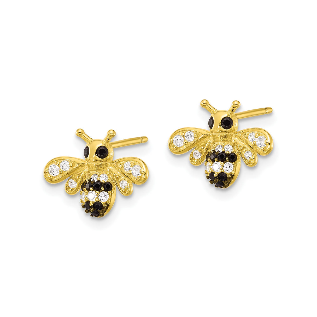 Sterling Silver Bee Stud Earrings with Cubic Zirconia, Gold Plated, Nature Inspired Design