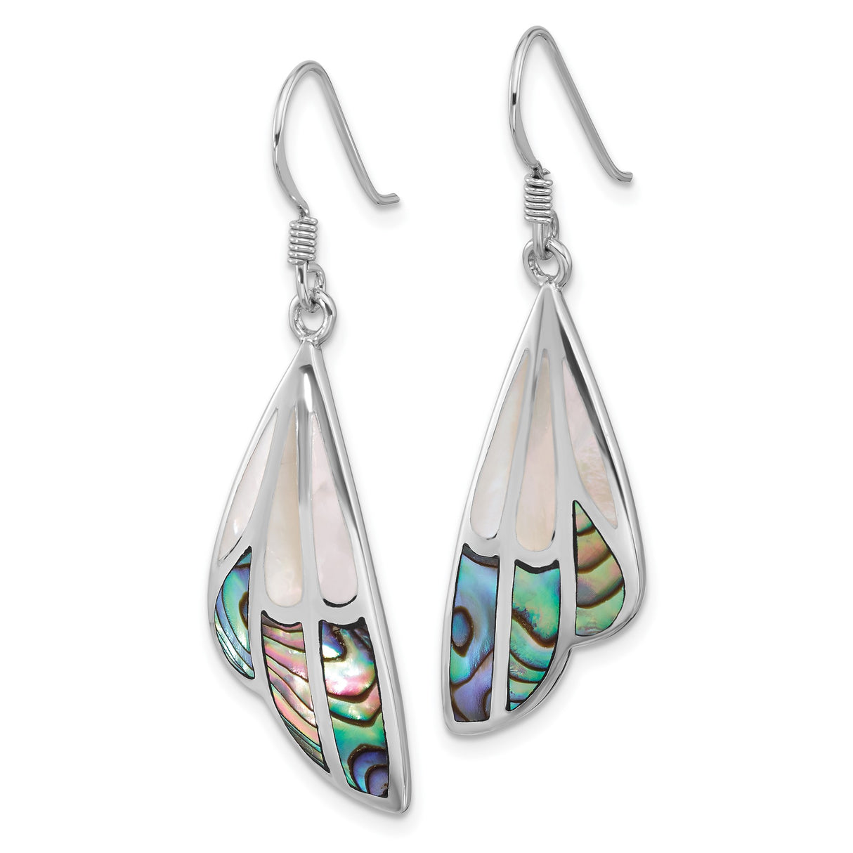 Sterling Silver Butterfly Wing Earrings with Abalone and Mother of Pearl Inlay, Boho Style