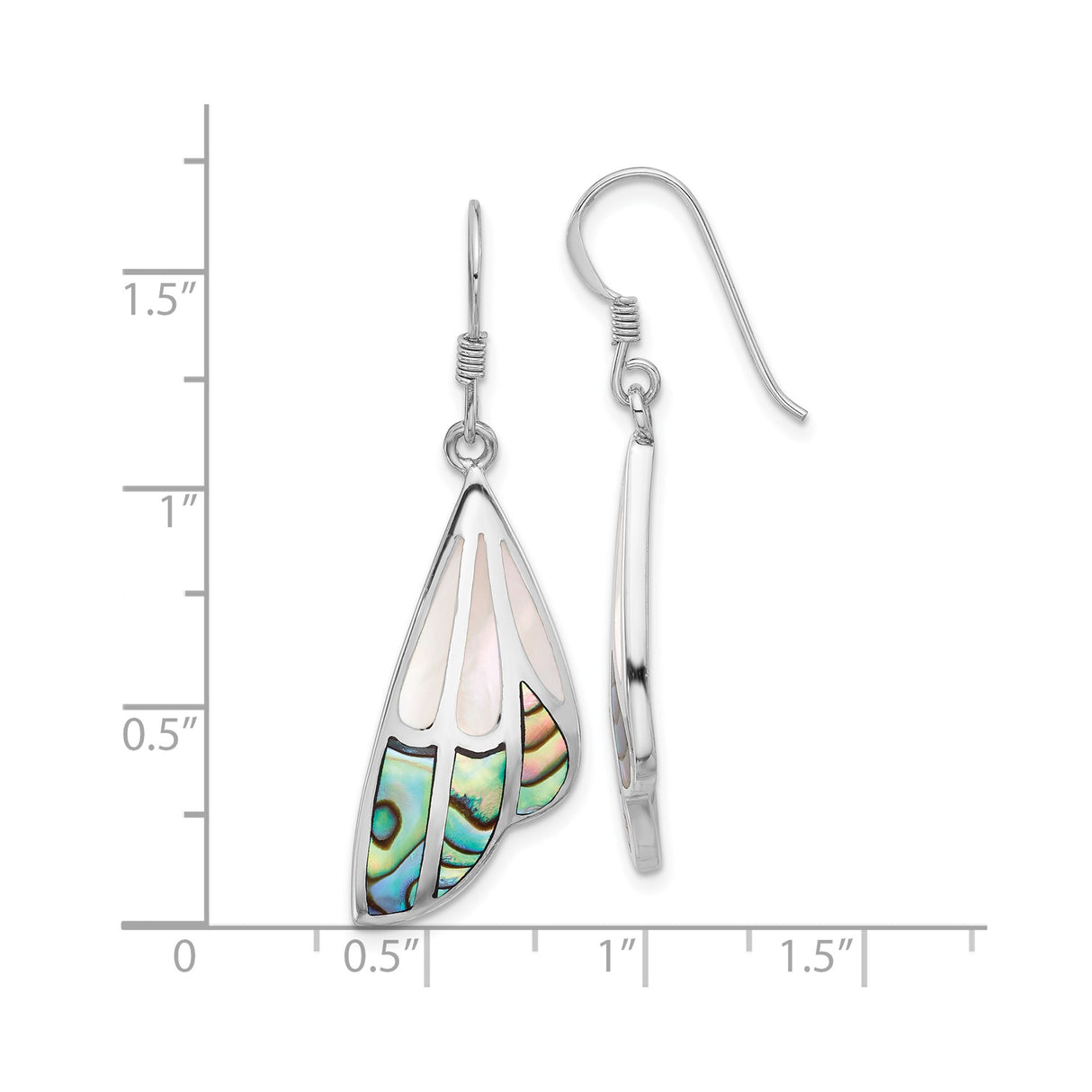 Sterling Silver Butterfly Wing Earrings with Abalone and Mother of Pearl Inlay, Boho Style