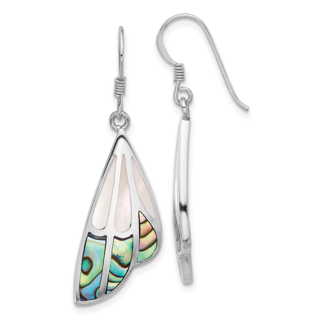 Sterling Silver Butterfly Wing Earrings with Abalone and Mother of Pearl Inlay, Boho Style