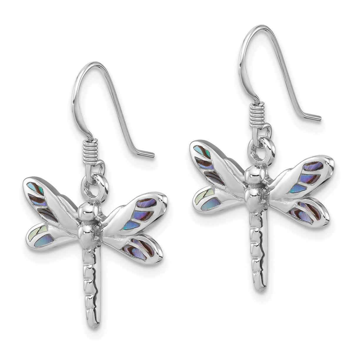 Sterling Silver Dragonfly Dangle Earrings with Abalone Shell Inlay, Nature Inspired Jewelry