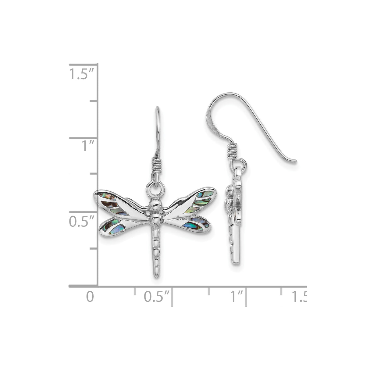 Sterling Silver Dragonfly Dangle Earrings with Abalone Shell Inlay, Nature Inspired Jewelry