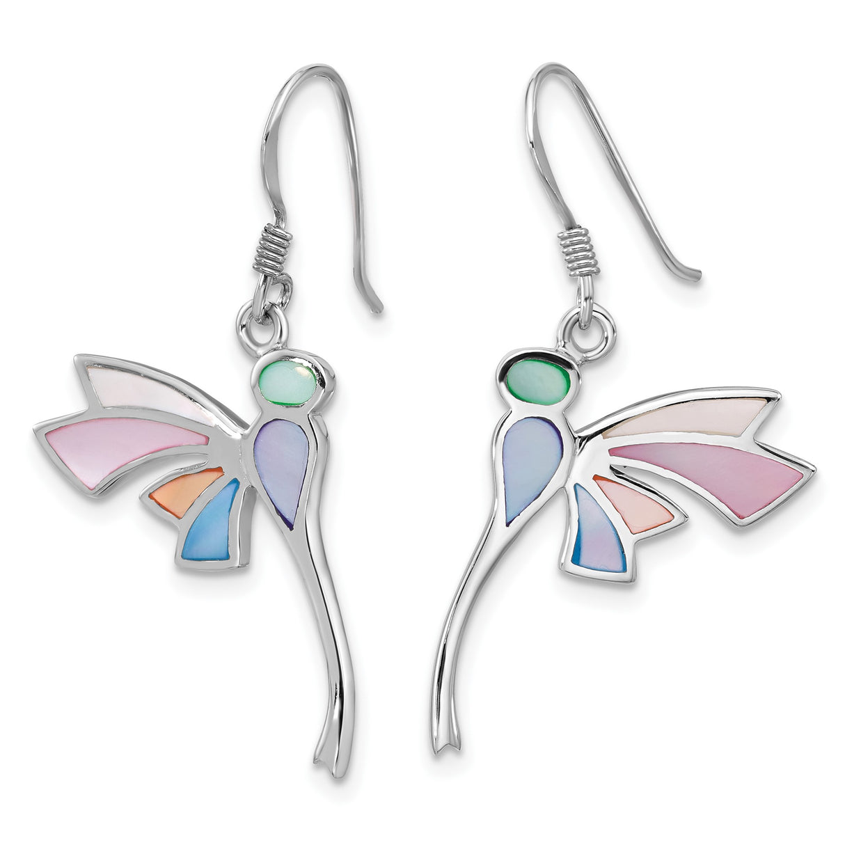 Sterling Silver Dragonfly Dangle Earrings with Mother of Pearl, Boho Nature-Inspired Design