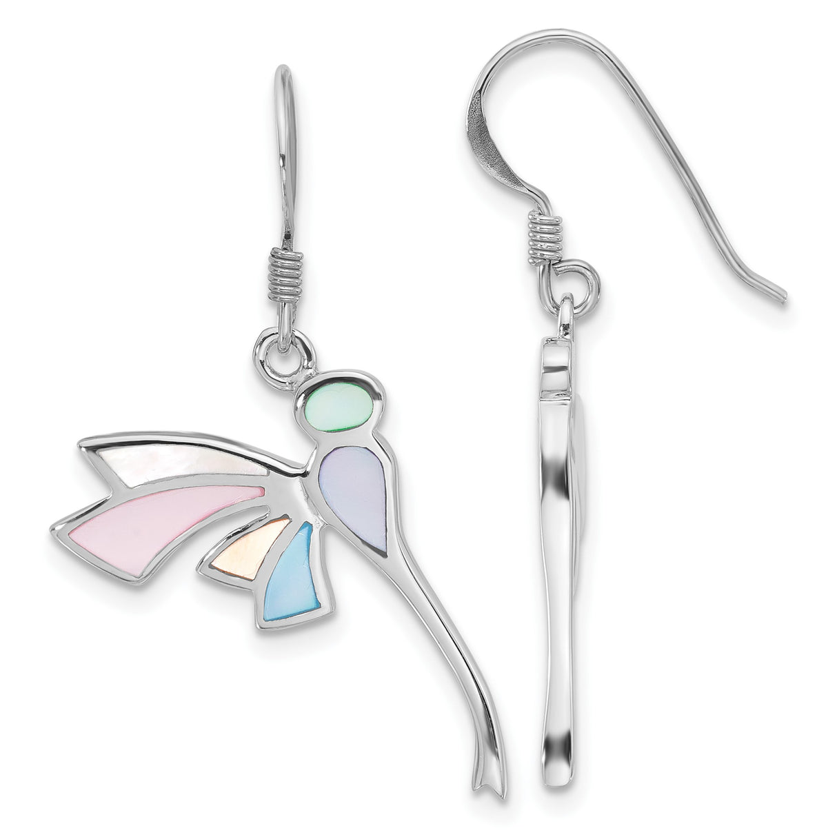 Sterling Silver Dragonfly Dangle Earrings with Mother of Pearl, Boho Nature-Inspired Design