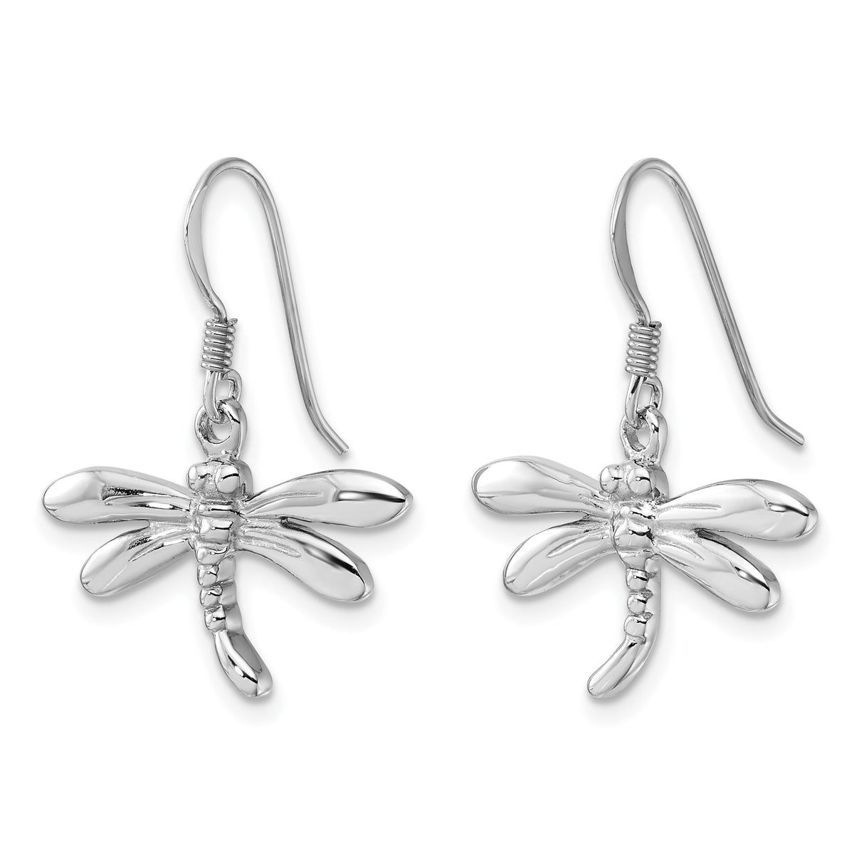 Sterling Silver Dragonfly Dangle Earrings with Polished Insect Design for Women