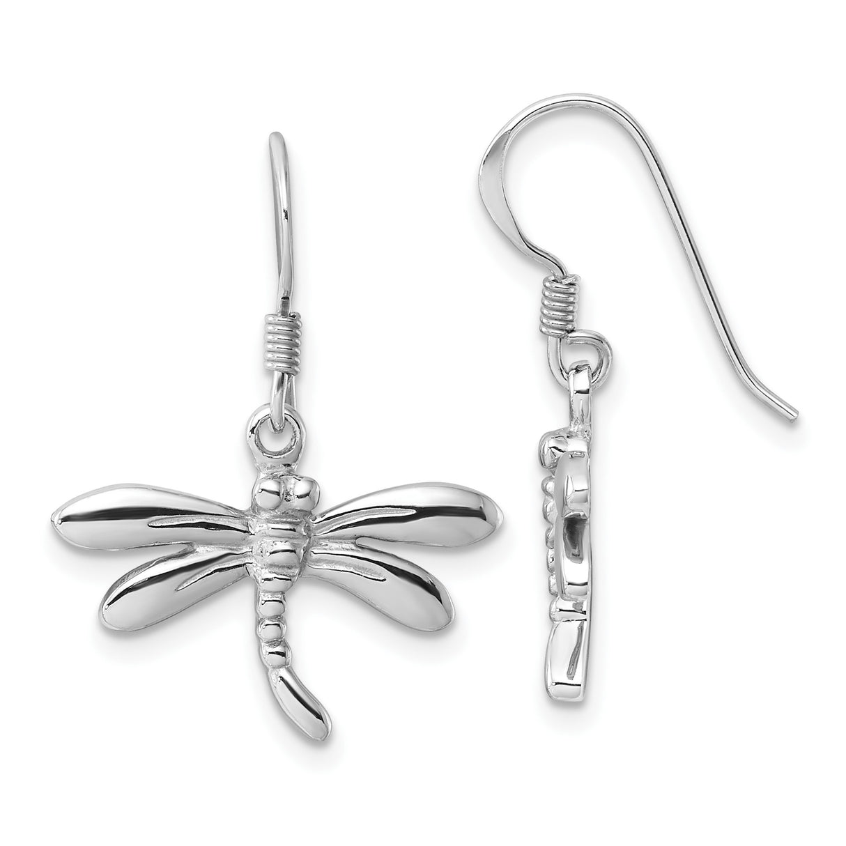 Sterling Silver Dragonfly Dangle Earrings with Polished Insect Design for Women