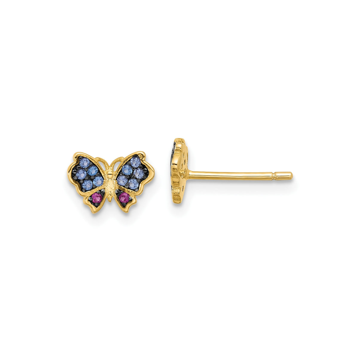 Sterling Silver Butterfly Stud Earrings with Blue and Pink Crystals and Lab-Created Ruby