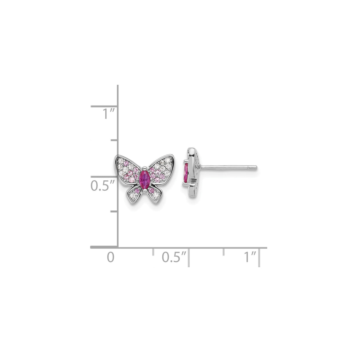 Sterling Silver Butterfly Stud Earrings with Pink and White Cubic Zirconia Pavé Design
