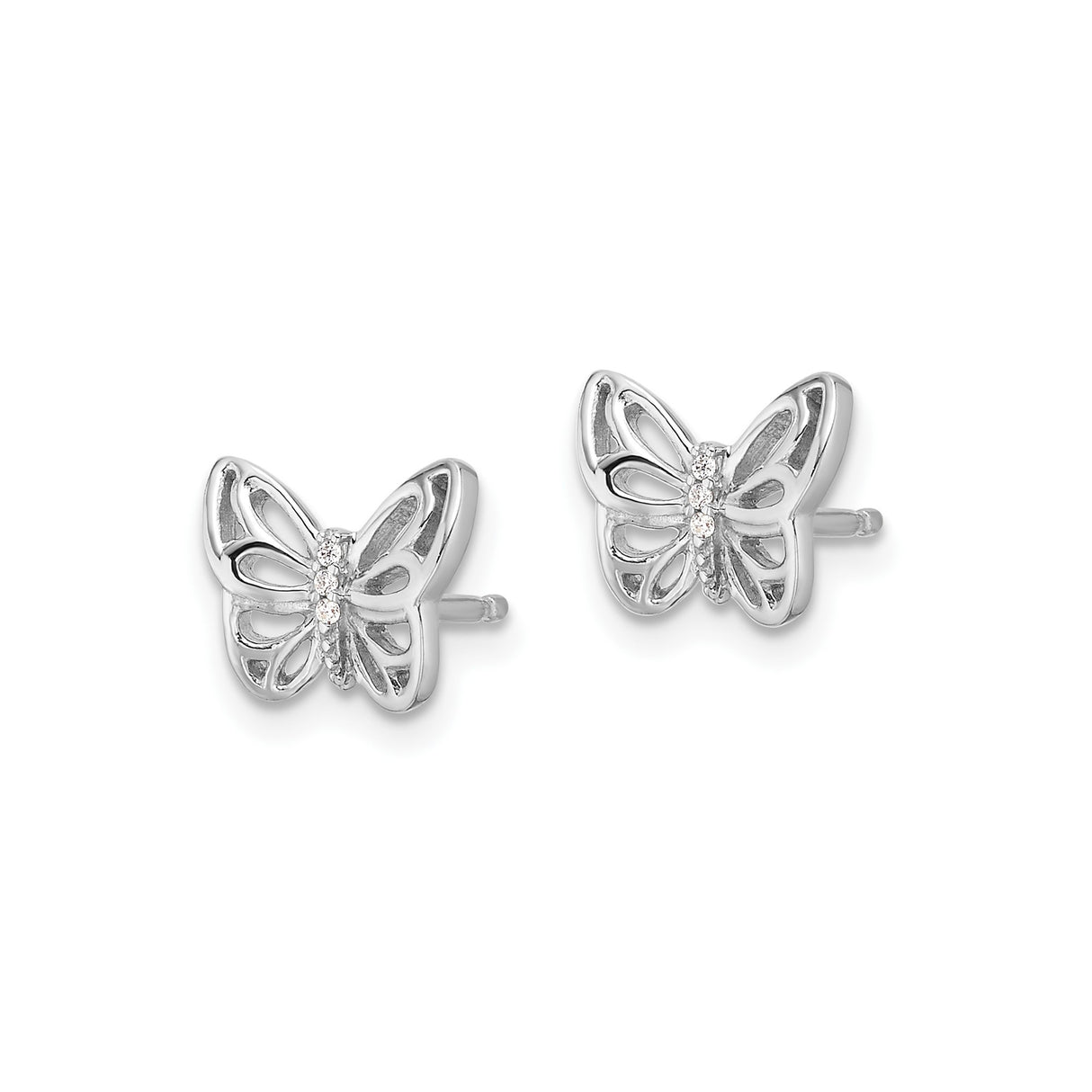 Sterling Silver Butterfly Stud Earrings with Cubic Zirconia and Openwork Design for Women