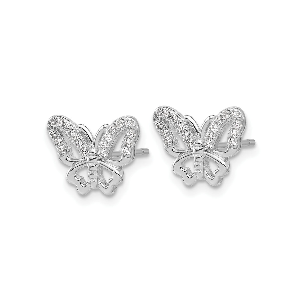 Sterling Silver Butterfly Stud Earrings with Cubic Zirconia Accents for Women