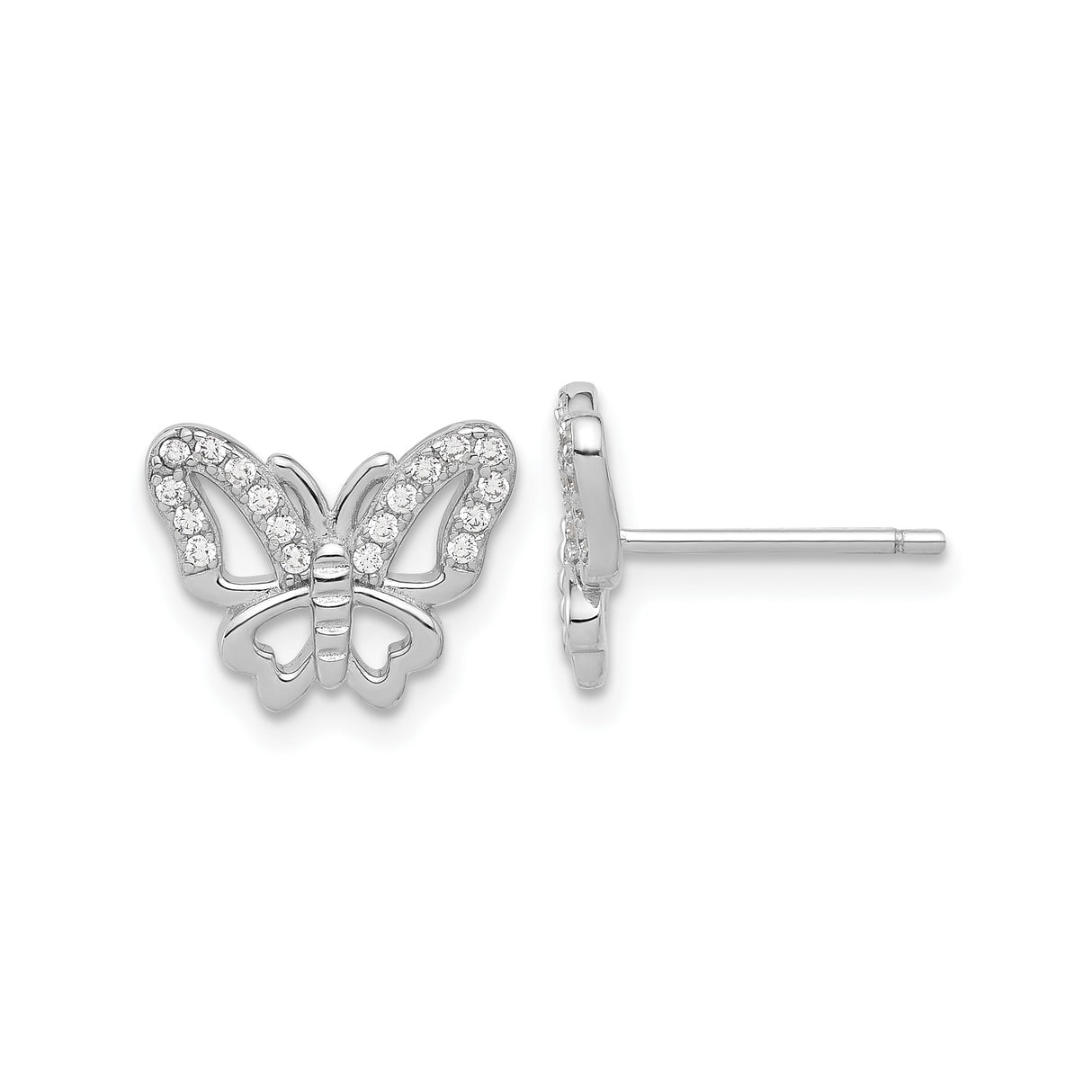 Sterling Silver Butterfly Stud Earrings with Cubic Zirconia Accents for Women