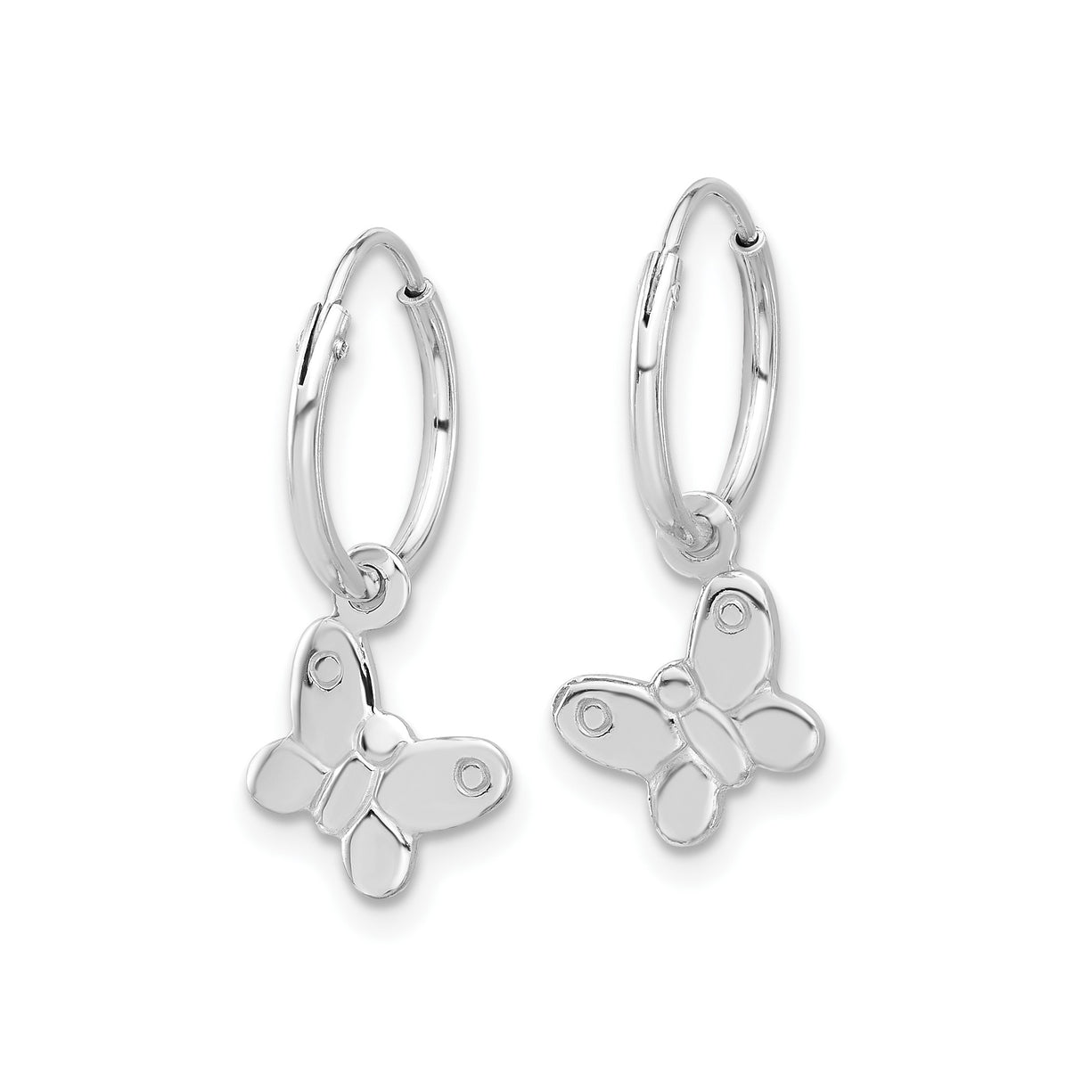 Sterling Silver Hoop Earrings with Dangling Butterfly Charm for Women and Girls