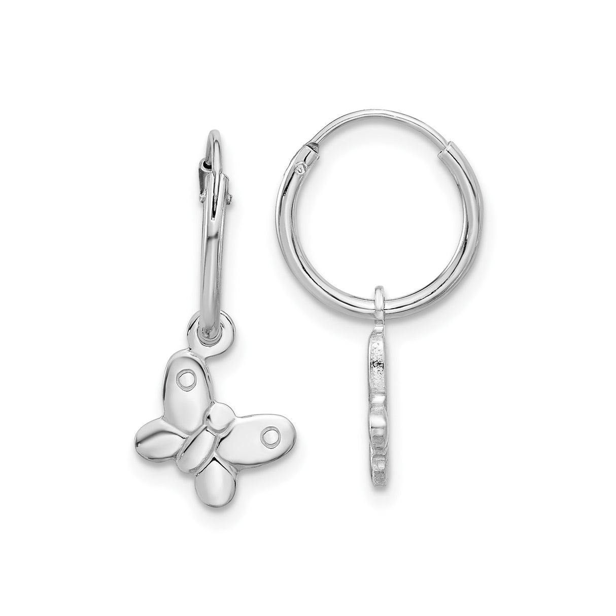 Sterling Silver Hoop Earrings with Dangling Butterfly Charm for Women and Girls