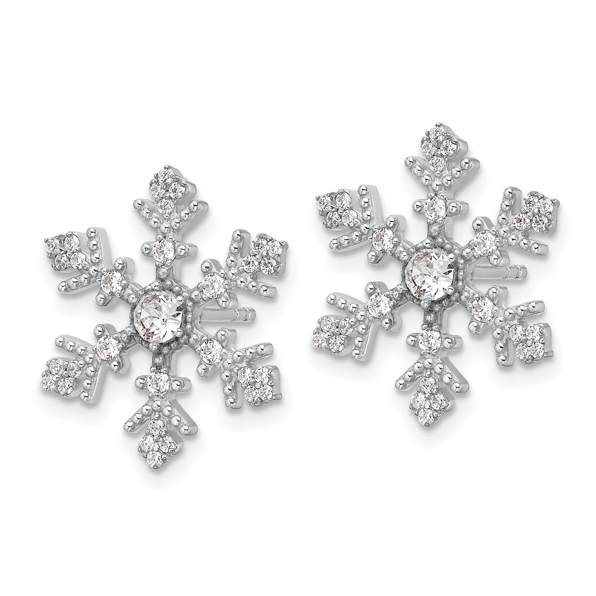Sterling Silver Snowflake Stud Earrings with Crystal and Cubic Zirconia Accents