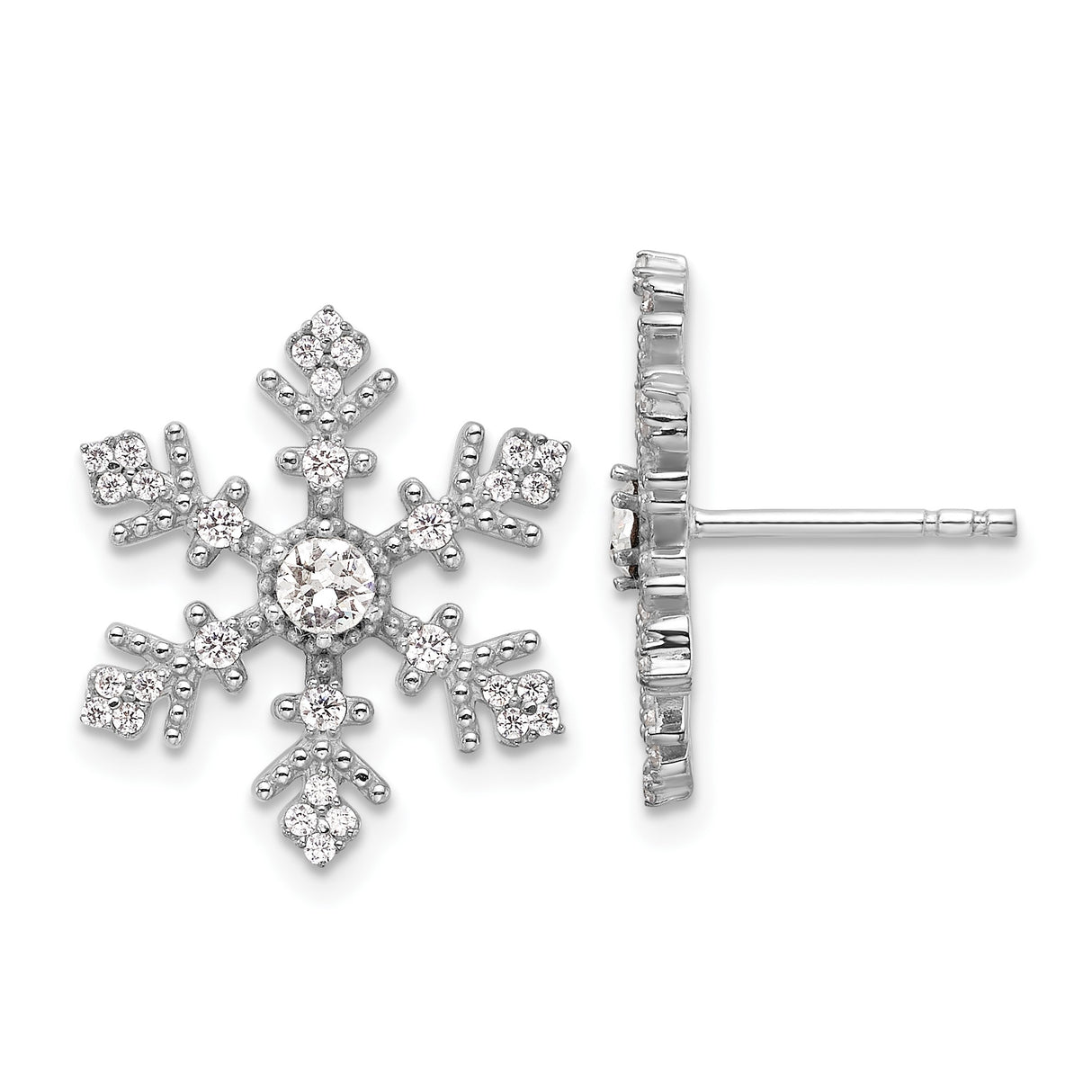 Sterling Silver Snowflake Stud Earrings with Crystal and Cubic Zirconia Accents