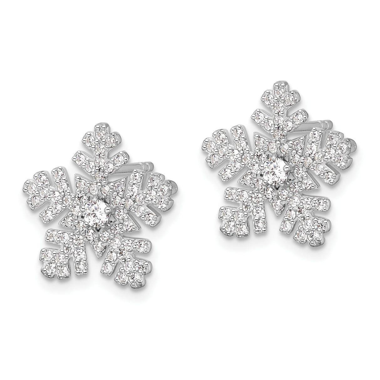 Sterling Silver Snowflake Stud Earrings with Cubic Zirconia, Winter Holiday Jewelry for Women