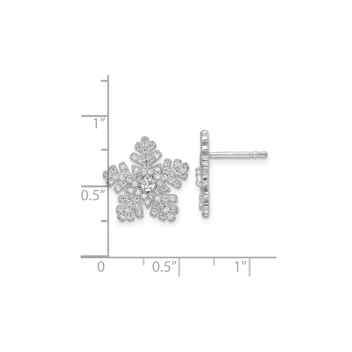 Sterling Silver Snowflake Stud Earrings with Cubic Zirconia, Winter Holiday Jewelry for Women