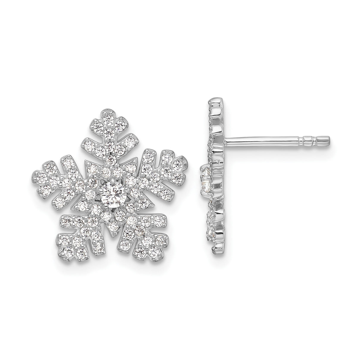 Sterling Silver Snowflake Stud Earrings with Cubic Zirconia, Winter Holiday Jewelry for Women