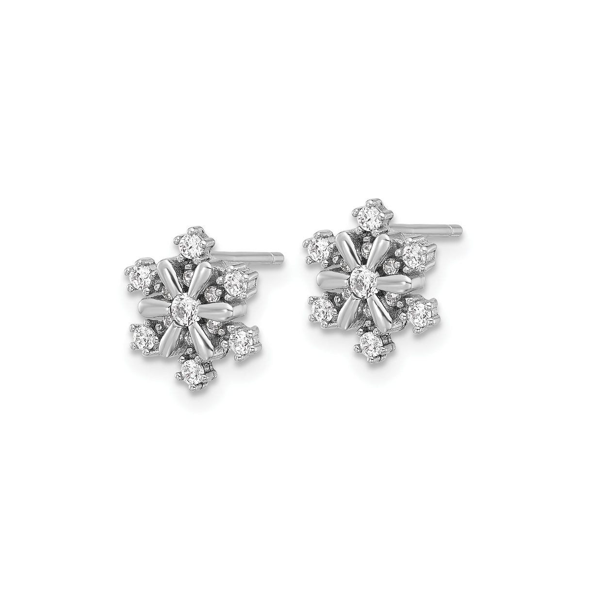 Sterling Silver Snowflake Stud Earrings with Clear Cubic Zirconia Accents, Winter Floral Design