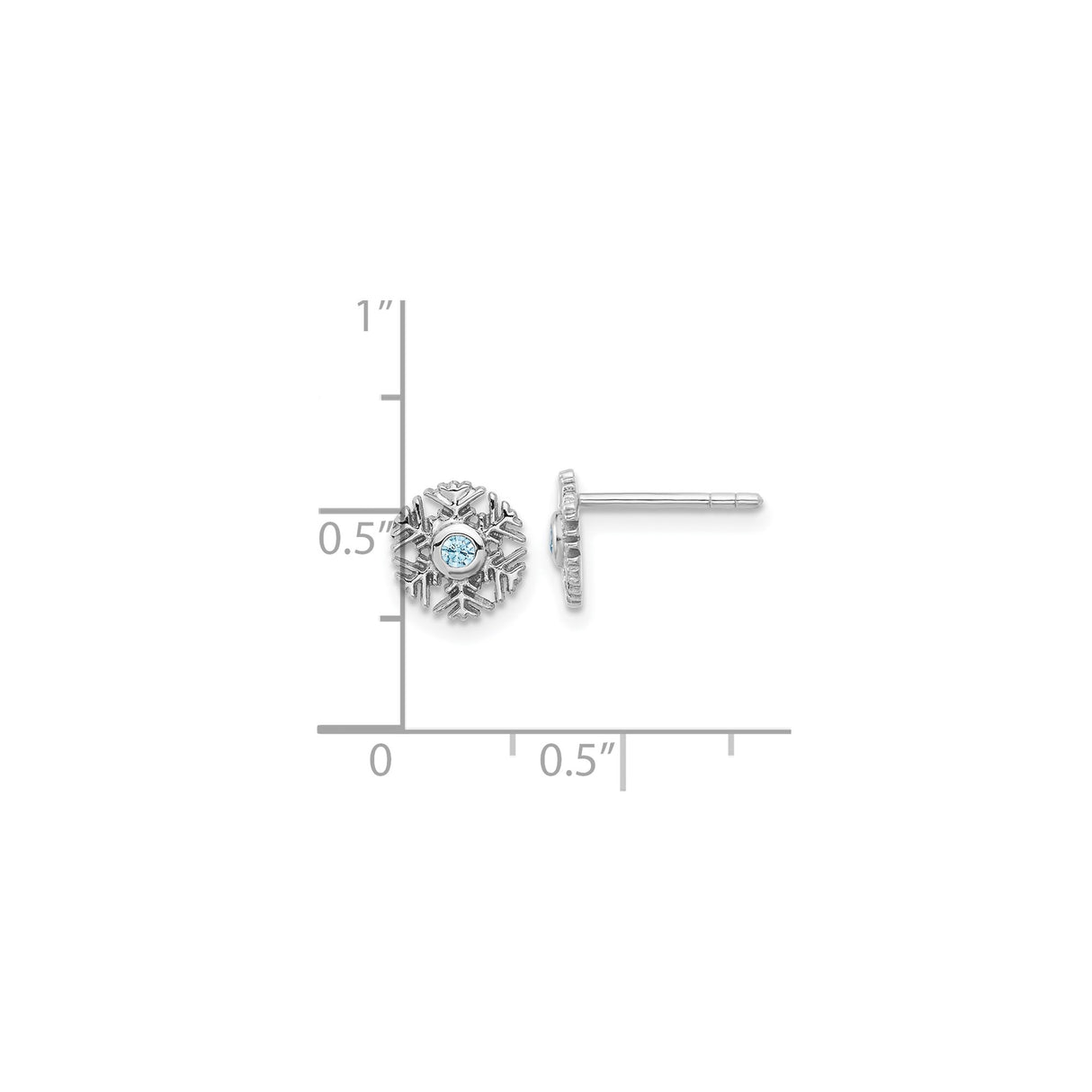 Sterling Silver Snowflake Stud Earrings with Light Blue Cubic Zirconia Center