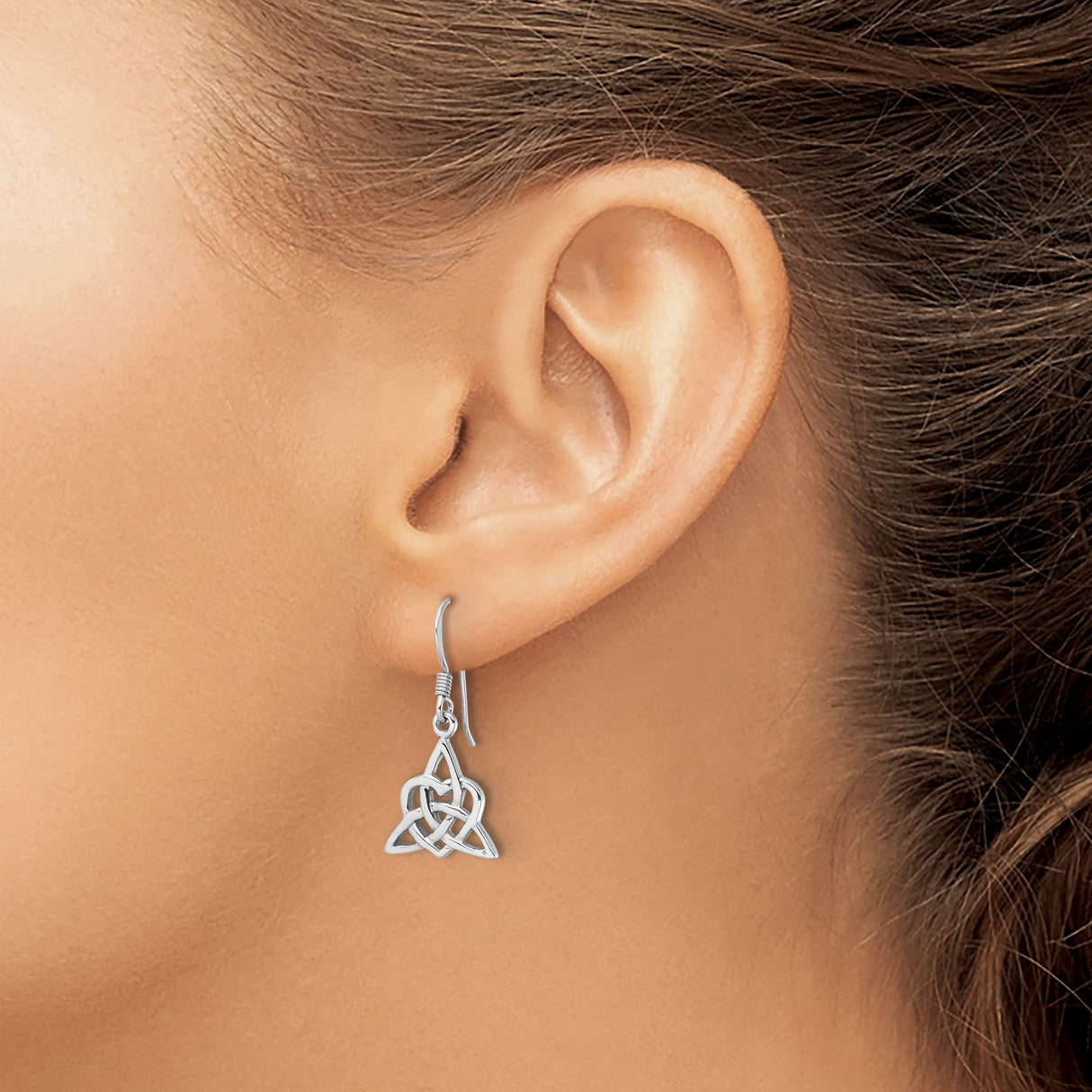 Sterling Silver Dangle Earrings with Celtic Triquetra Heart Knot Design for Women