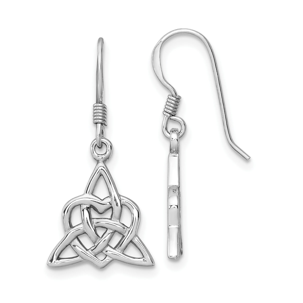 Sterling Silver Dangle Earrings with Celtic Triquetra Heart Knot Design for Women
