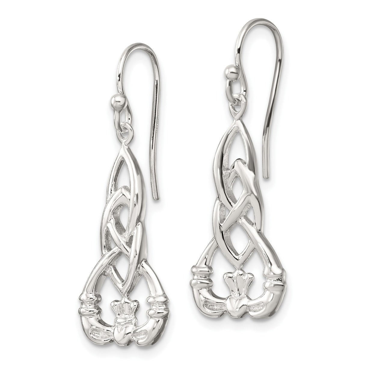 Sterling Silver Claddagh Dangle Earrings, Celtic Knot Design, Irish Heritage Jewelry for Women