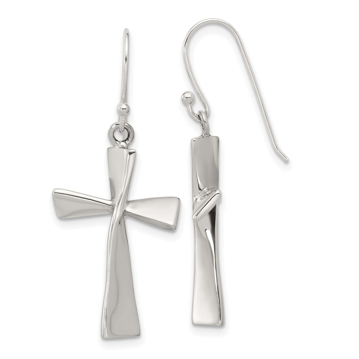 Sterling Silver Asymmetrical Cross Dangle Earrings, Lightweight Drop Design for Men and Women