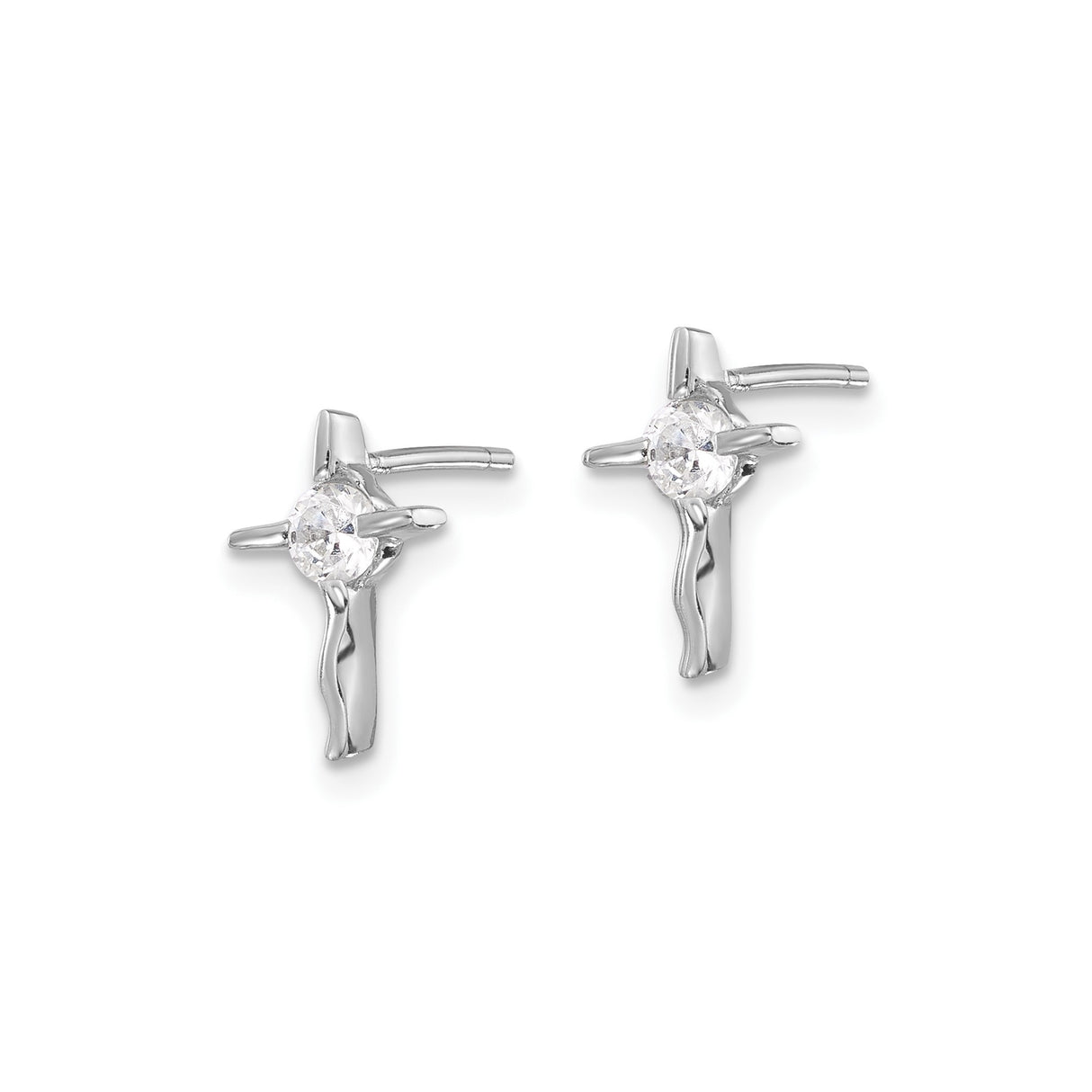 Sterling Silver Cross Earrings with Cubic Zirconia, Wave Design, Unisex Studs