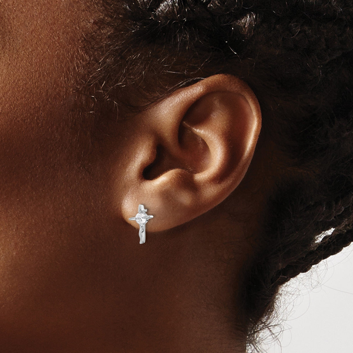 Sterling Silver Cross Earrings with Cubic Zirconia, Wave Design, Unisex Studs