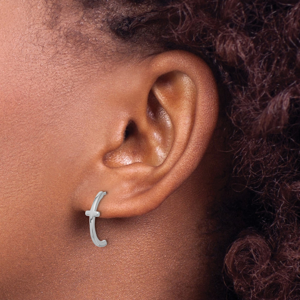 Sterling Silver Cross Hoop Earrings with Sideways Cross, Minimalist Christian Jewelry for Women