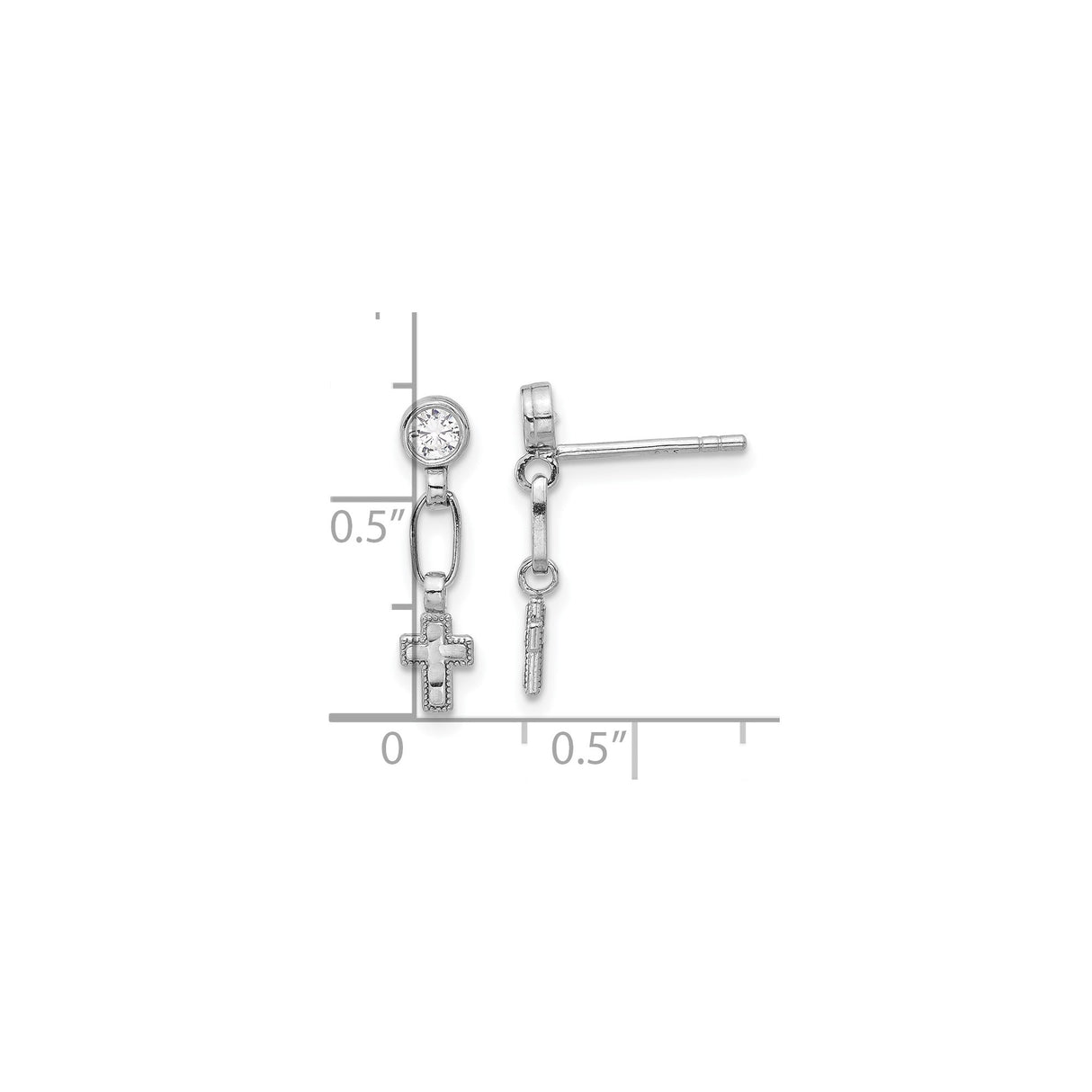 Sterling Silver Cross Drop Earrings with Cubic Zirconia, Textured Beaded and Oval Link Design