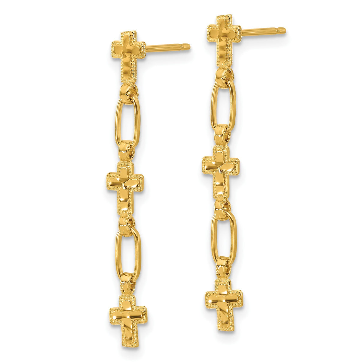 Sterling Silver Cross Pendant and Dangle Earrings Set with Textured Matte Gold Finish