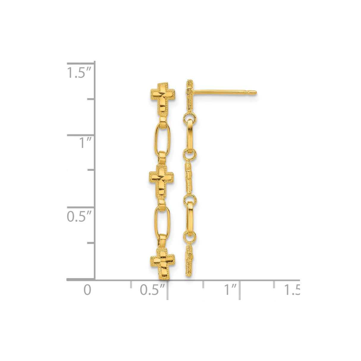 Sterling Silver Cross Pendant and Dangle Earrings Set with Textured Matte Gold Finish