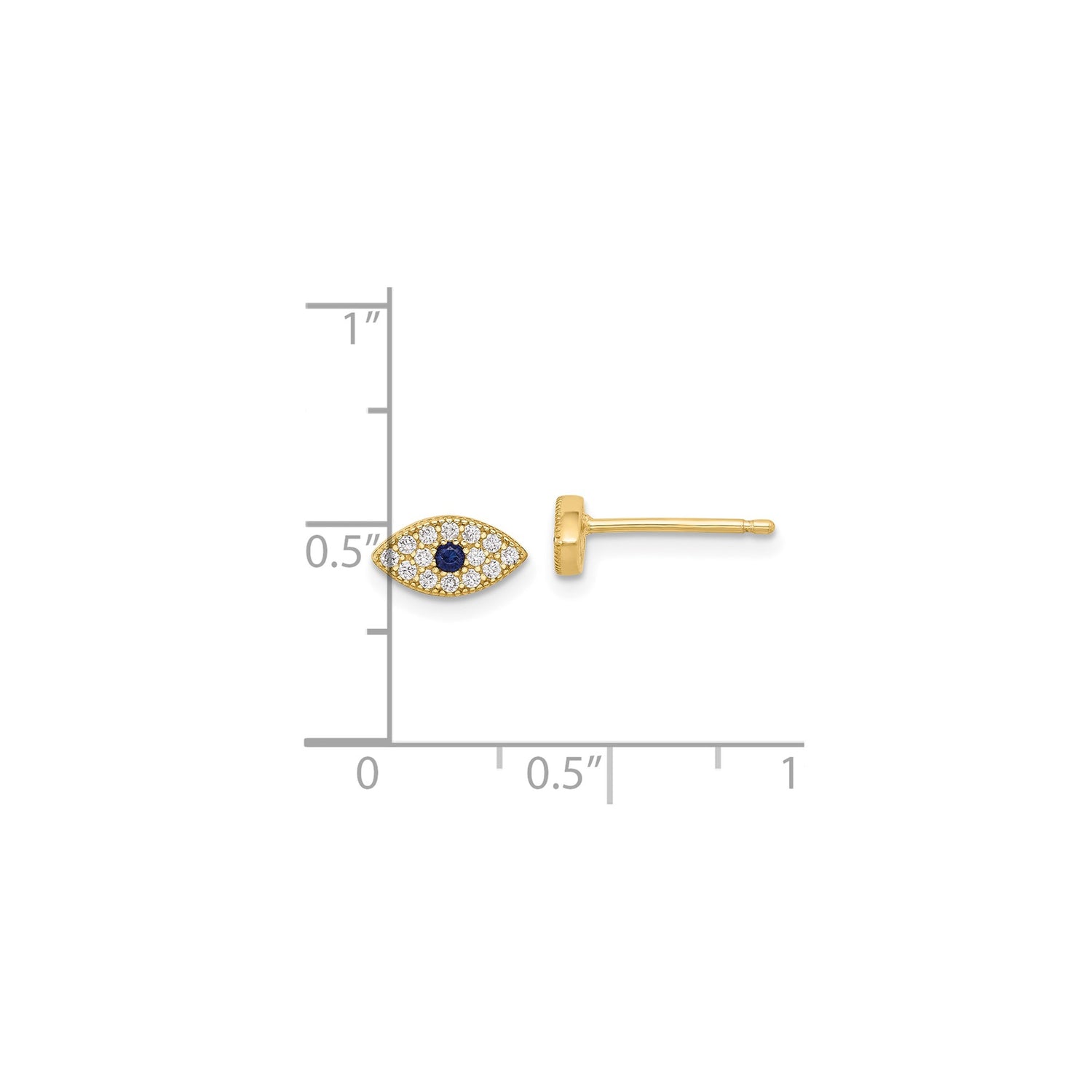 Sterling Silver Evil Eye Stud Earrings with Cubic Zirconia and Blue Spinel, Mediterranean Design