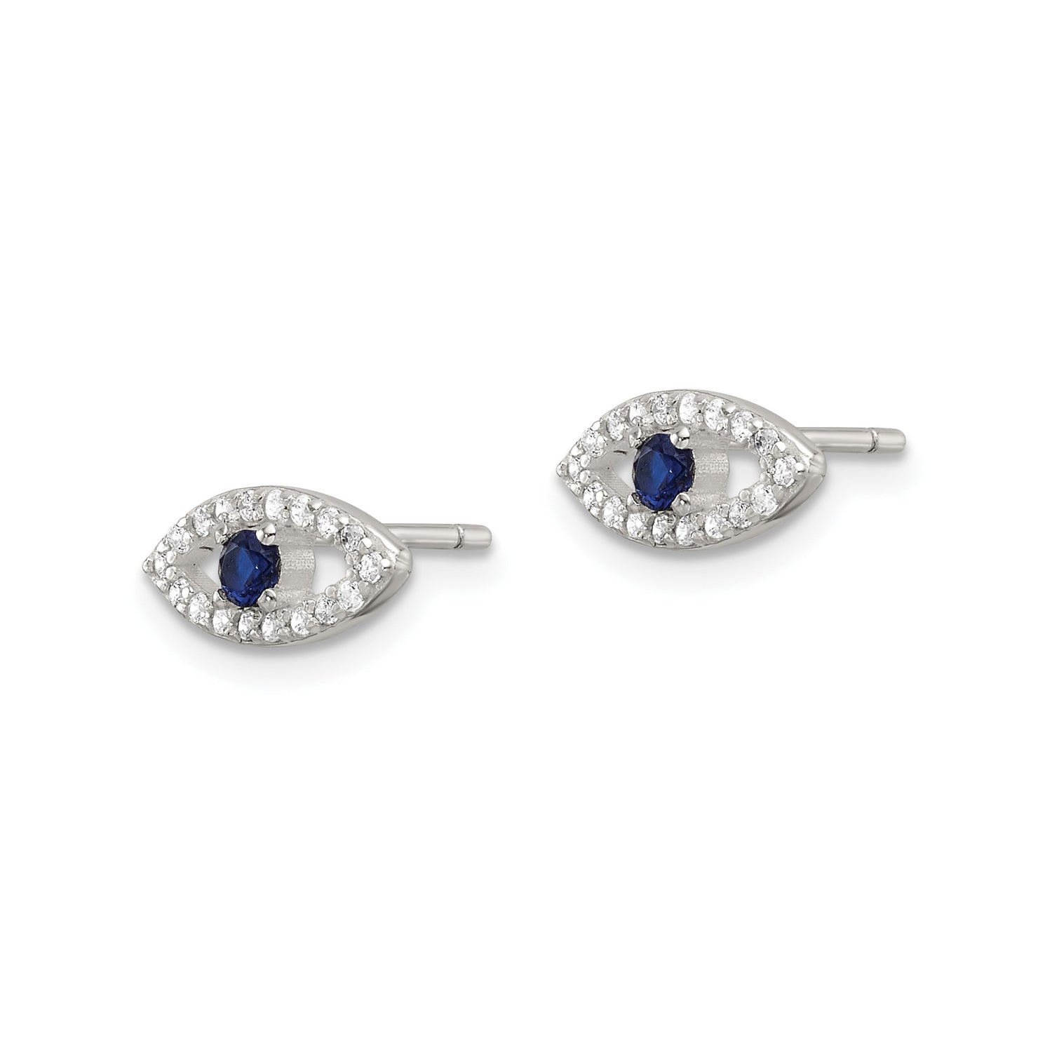 Sterling Silver Evil Eye Stud Earrings with Blue Gemstone and Cubic Zirconia Accents