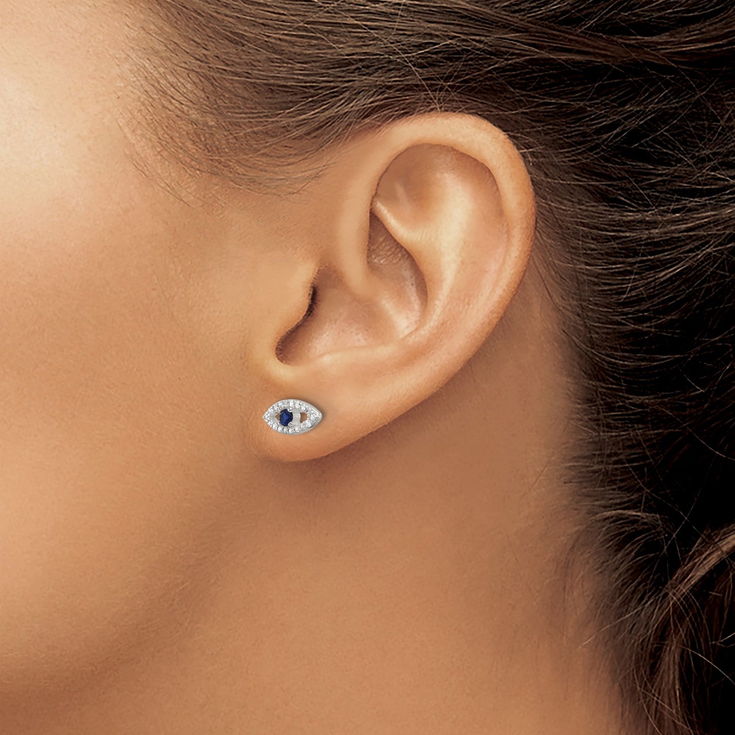 Sterling Silver Evil Eye Stud Earrings with Blue Gemstone and Cubic Zirconia Accents